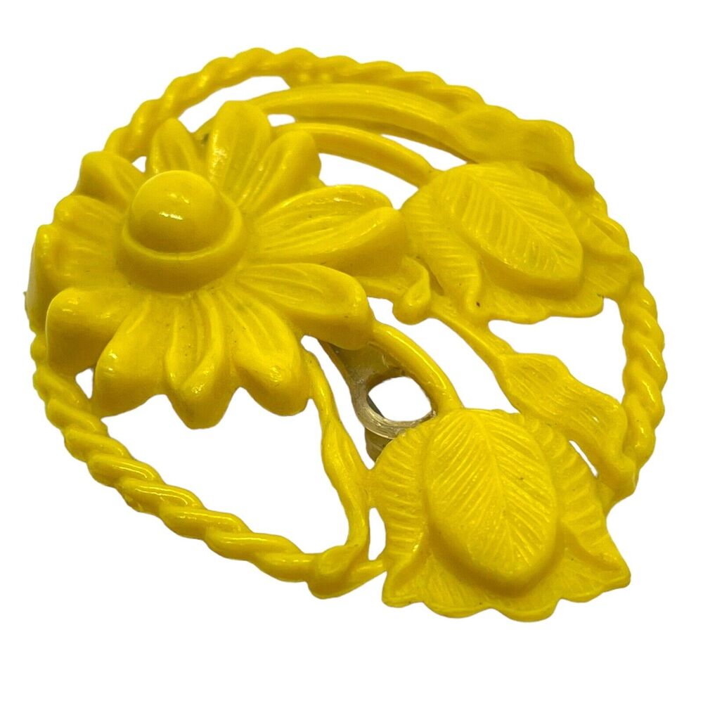 Floral Brooch Pin Spring Flowers Women Vintage Retro Yellow Bold Color